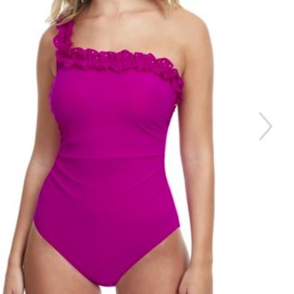 Profile By Gottex Other - LAST DAY Gottex Profile Hula Dance Ruffle OneShoulder 1Piece 12 Violet Swimsuit